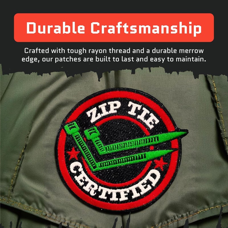 Jestik Zip Tie Certified Embroidery Patch - Funny Meme Embroidered Patches, Military Tactical Morale Patch with Hook and Loop Fastener, Cute Patches for Backpacks, Jeans, Jackets, Vests, Hats & More - Image 4